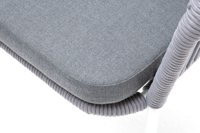 "Лион" стул плетеный из роупа, каркас из стали белый муар, роуп светло-серый круглый, ткань светло-серая