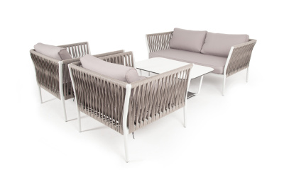 "Касабланка" лаунж-зона плетеная из роупа 4-местная, цвет серо-коричневый